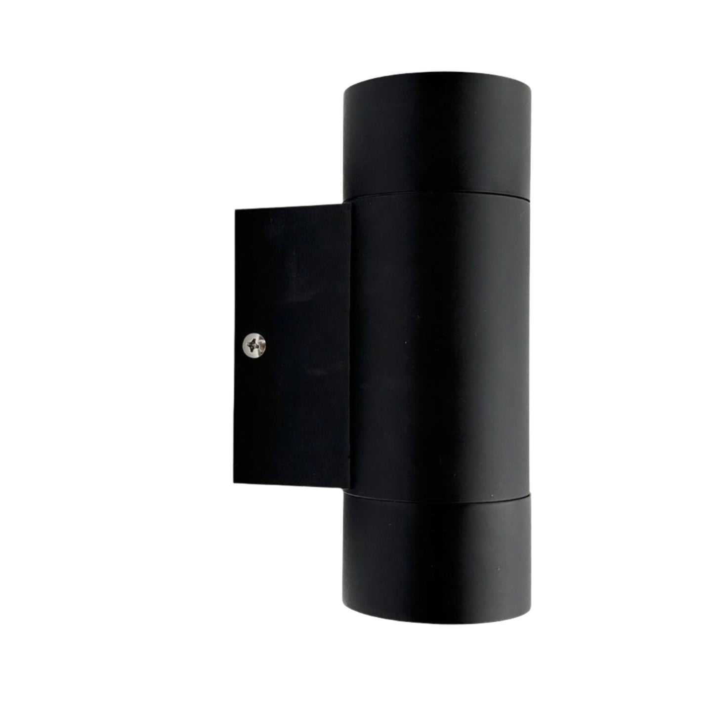 Black cylindrical object on a white background
