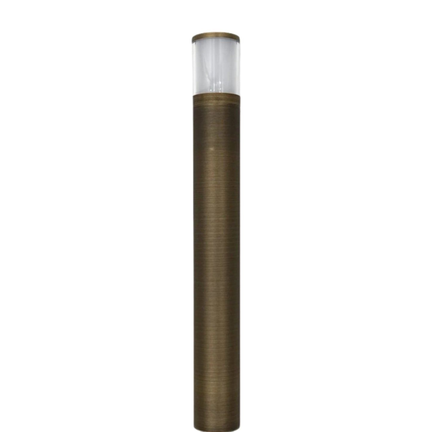 Bronze cylindrical bollard light on a white background