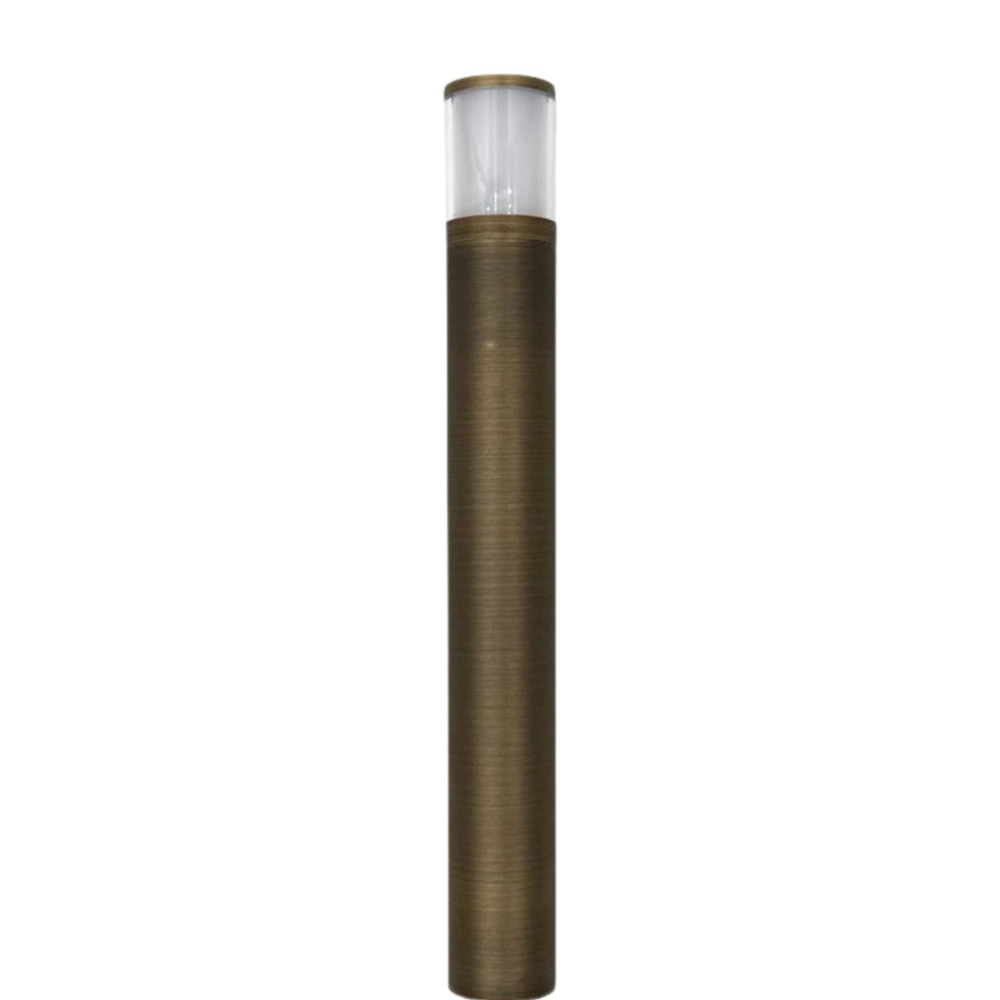 Bronze cylindrical bollard light on a white background